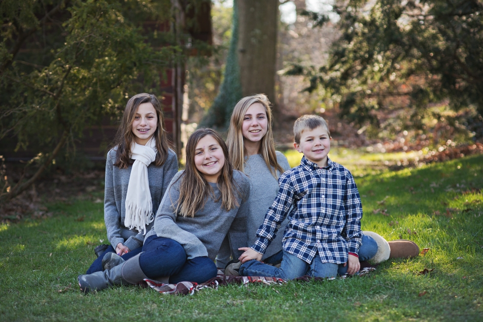 Four siblings by Haverford Duck Pond